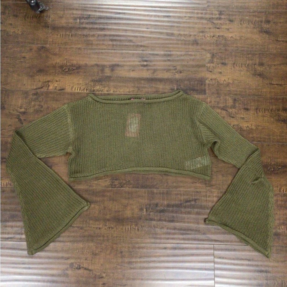 EDIKTED Olive Cropped Knit Rollup Sweater